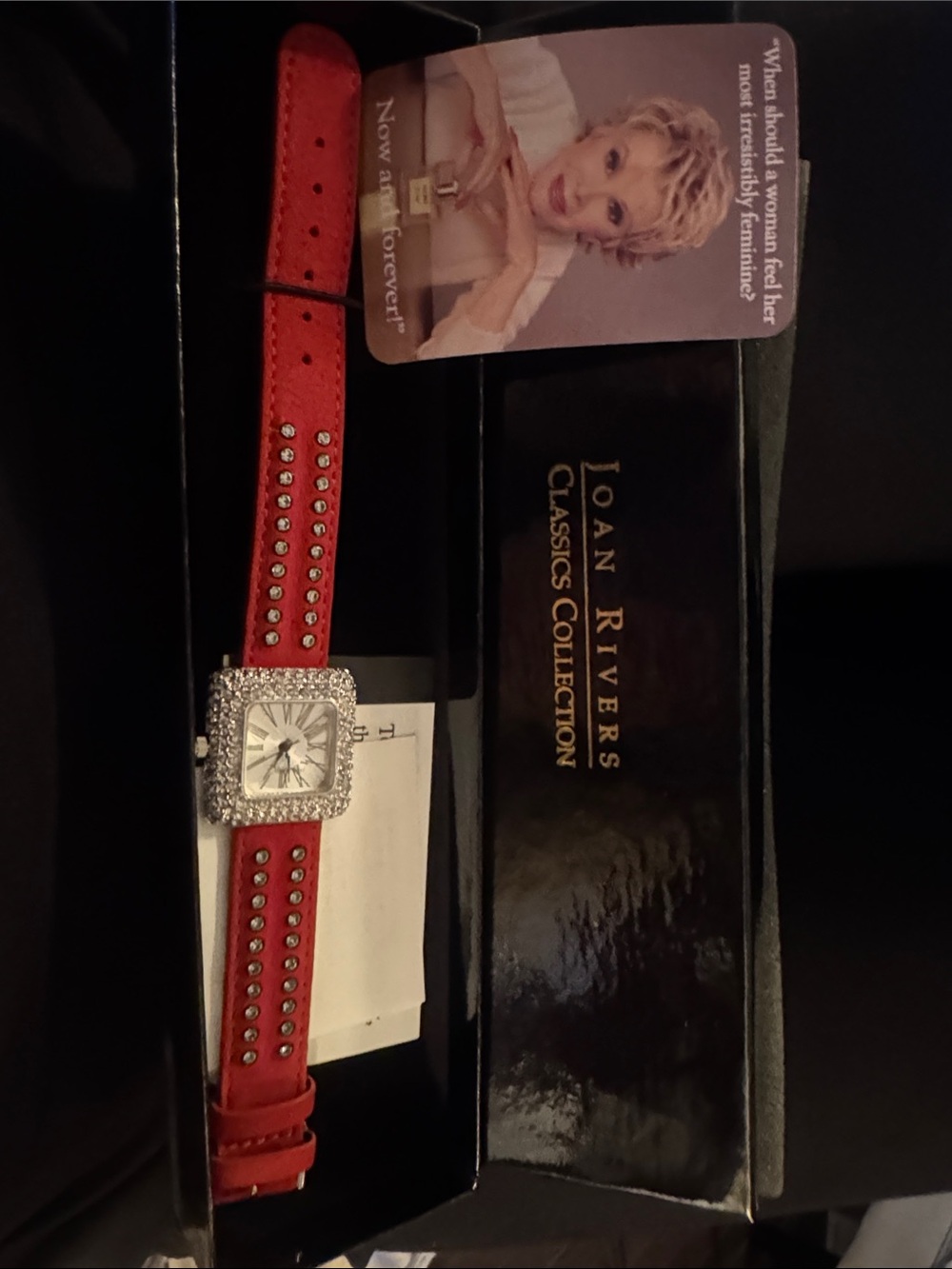 Joan Rivers Red Crystal-Studded Leather Strap Watch